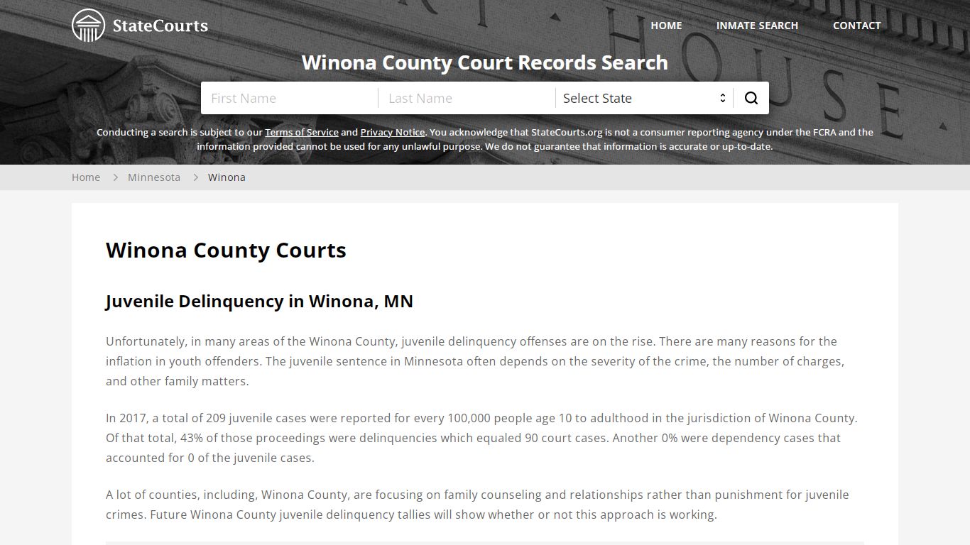Winona County, MN Courts - Records & Cases - StateCourts